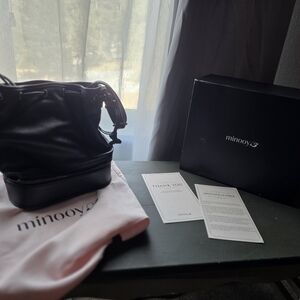 Black Leather Minooy Bucket Purse